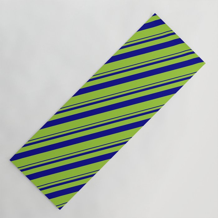 Dark Blue & Green Colored Stripes Pattern Yoga Mat