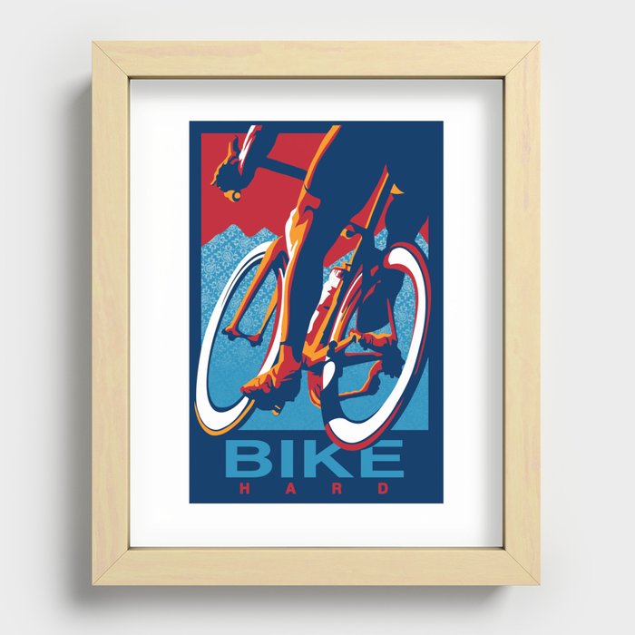 Bike Hard Retro Cycling Print Recessed Framed Print