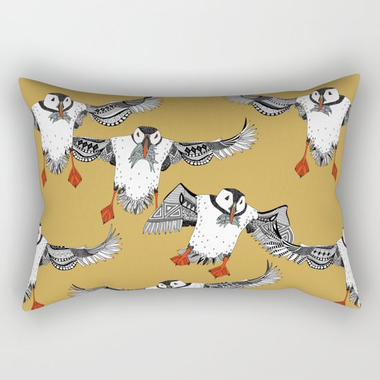 Atlantic Puffins gold Rectangular Pillow
