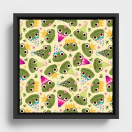 Party Frogs! // Yellow Framed Canvas