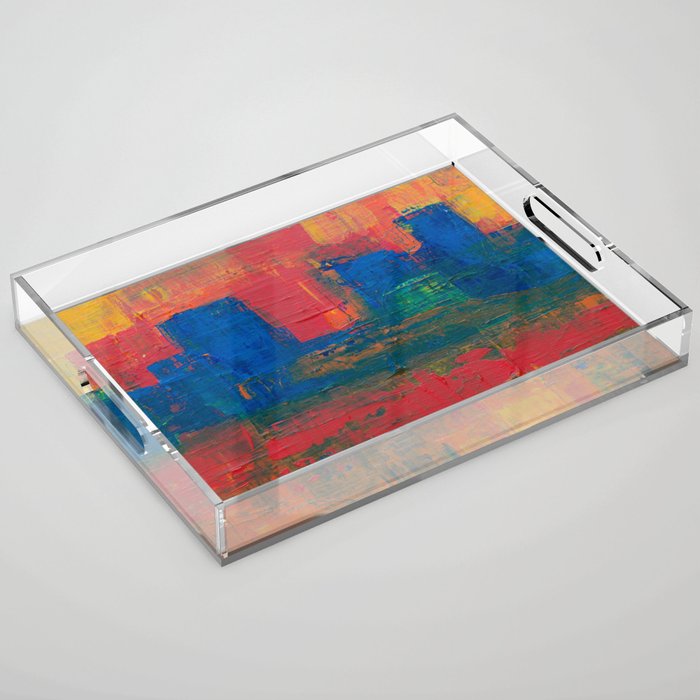 The City Abstract Painting Acrylic Tray