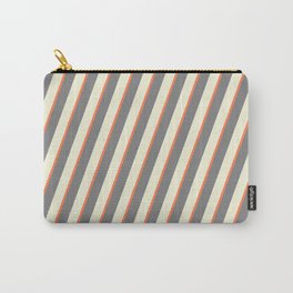 [ Thumbnail: Beige, Coral & Grey Colored Lined Pattern Carry-All Pouch ]