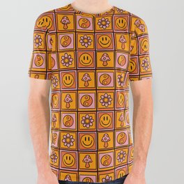 Vintage Granny Square Print All Over Graphic Tee