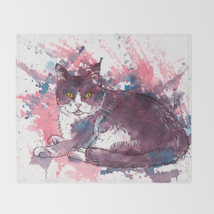 Cat Painting Lavender Colors Beautiful Pet Portrait Throw
