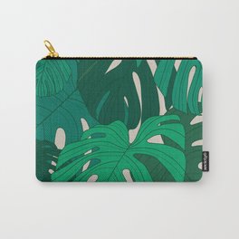 Green Monstera // Large Scale//Tropical Moody // Beige Background // Green Leaves  Summer Time Carry-All Pouch