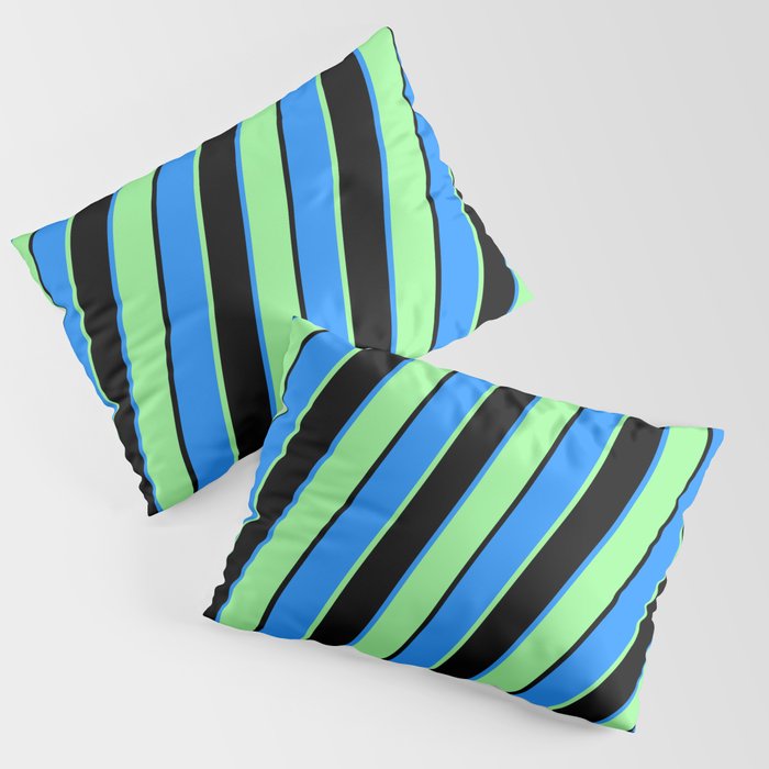 Black, Blue, and Green Colored Striped Pattern Pillow Sham