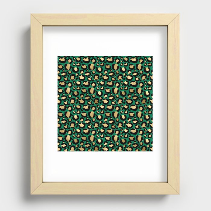Green Gold Leopard Pattern Recessed Framed Print