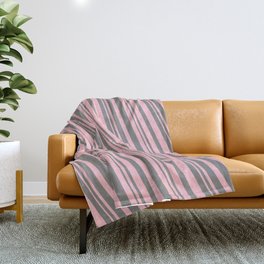[ Thumbnail: Pink and Grey Colored Striped Pattern Throw Blanket ]