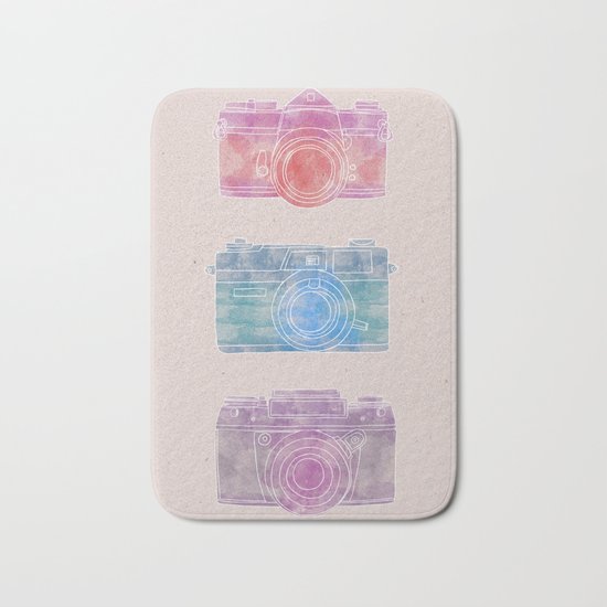 Watercolor Cameras Bath Mat