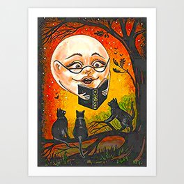 Black Cat Bedtime Story (Halloween) Art Print