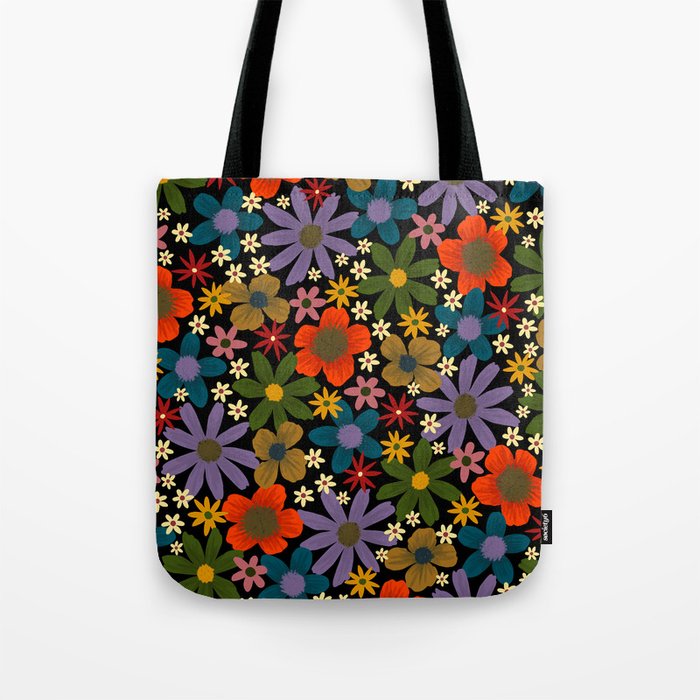 bright little flowers on black Tote Bag