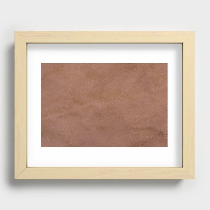 Natural brown leather texture. Top view.  Recessed Framed Print