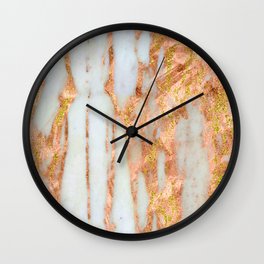 White Alabaster Marble With Flowing Gold-Glitter Veins Wall Clock