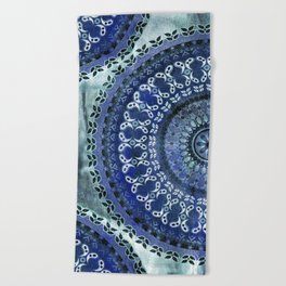 Vintage Blue Wash Mandala Beach Towel