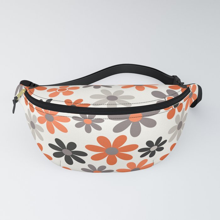 Mid Century Multicolor Abstract Floral Pattern - Orange and black Fanny Pack
