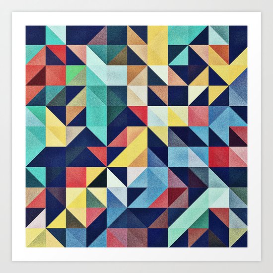 Modern Colorful Retro Geometric Triangle Pattern Art Print