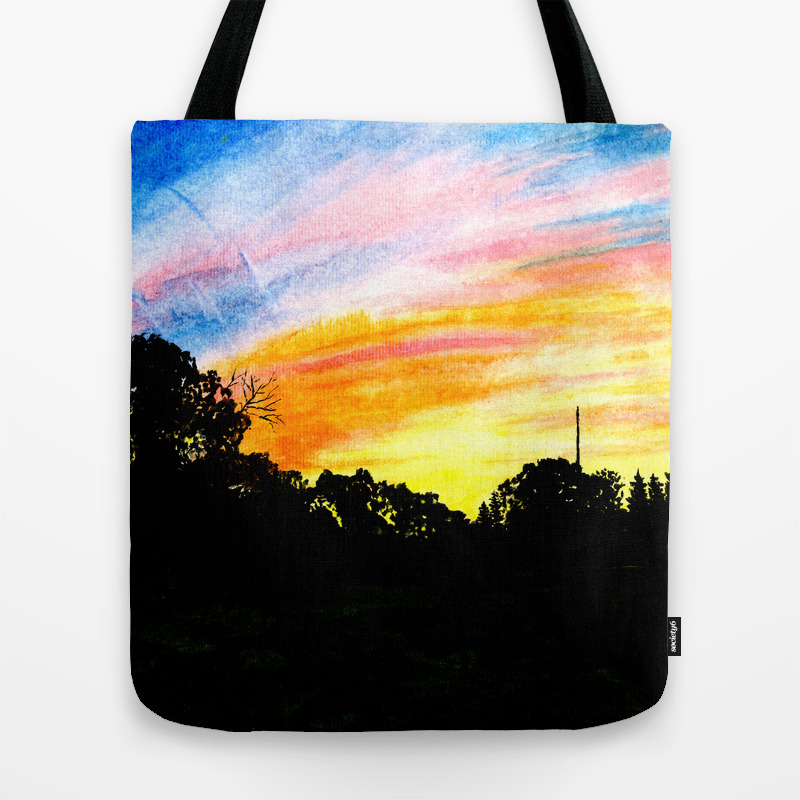 Colorful Sunset Tree Silhouette Watercolor Tote Bag By
