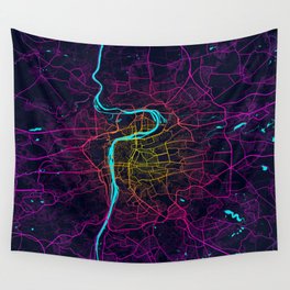 Prague City Map of Czech Republic - Neon Wall Tapestry