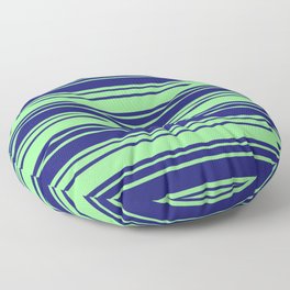 [ Thumbnail: Midnight Blue and Light Green Colored Striped/Lined Pattern Floor Pillow ]