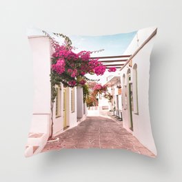 Sifnos Island Greece, Bougainvillea Street Throw Pillow