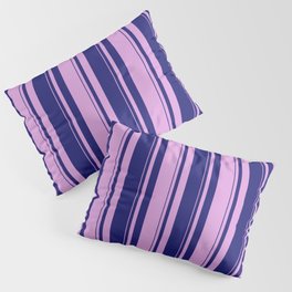 [ Thumbnail: Midnight Blue and Plum Colored Striped/Lined Pattern Pillow Sham ]
