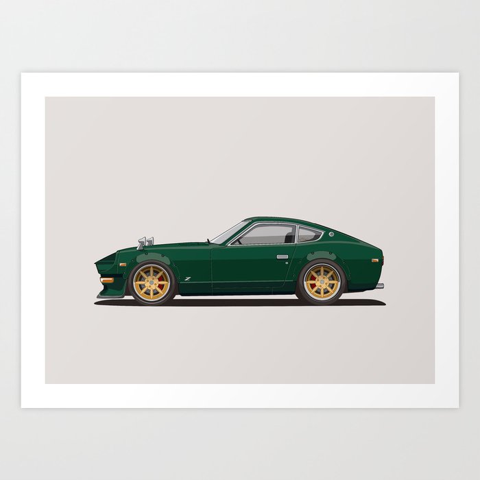 Legendary Classic Green 240z Fairlady Vintage Retro Cool German Car Wall Art  and T-Shirts Art Print by Automoteez