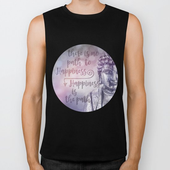 Buddha Path to Happiness inspirational Typography Biker Tank