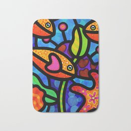 Kaleidoscope Reef Bath Mat | Acrylic, Painting, Coralreef, Abstract, Nature, Fish, Underwater, Animal 
