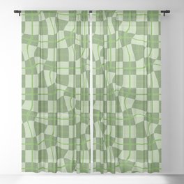 Warped Checkerboard Grid Illustration Colorful Irish Green Sheer Curtain