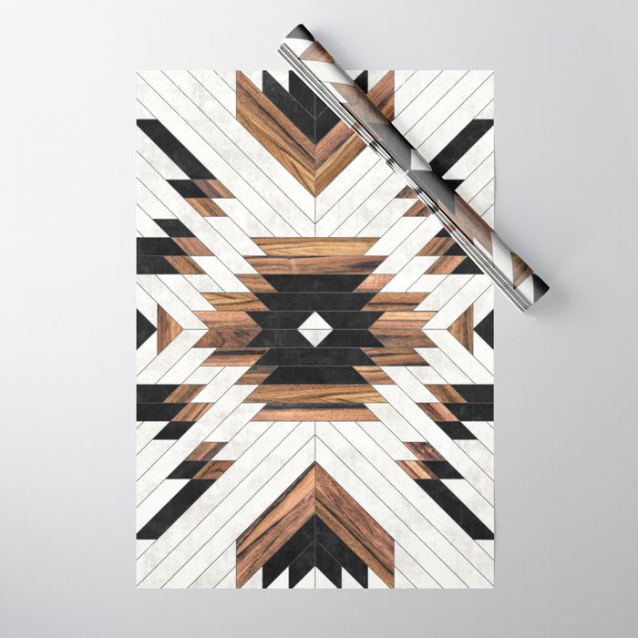 Urban Tribal Pattern No.5 - Aztec - Concrete and Wood Wrapping Paper