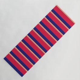 [ Thumbnail: Gray, Light Salmon, Midnight Blue, and Crimson Colored Stripes Pattern Yoga Mat ]
