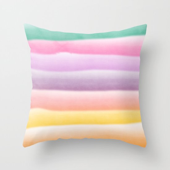 Modern hand painted multi color summer watercolor stripes pattern Throw Pillow by Girly Trend ...