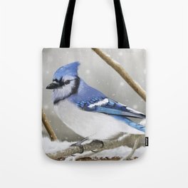 Blue Jay in Winter Tote Bag