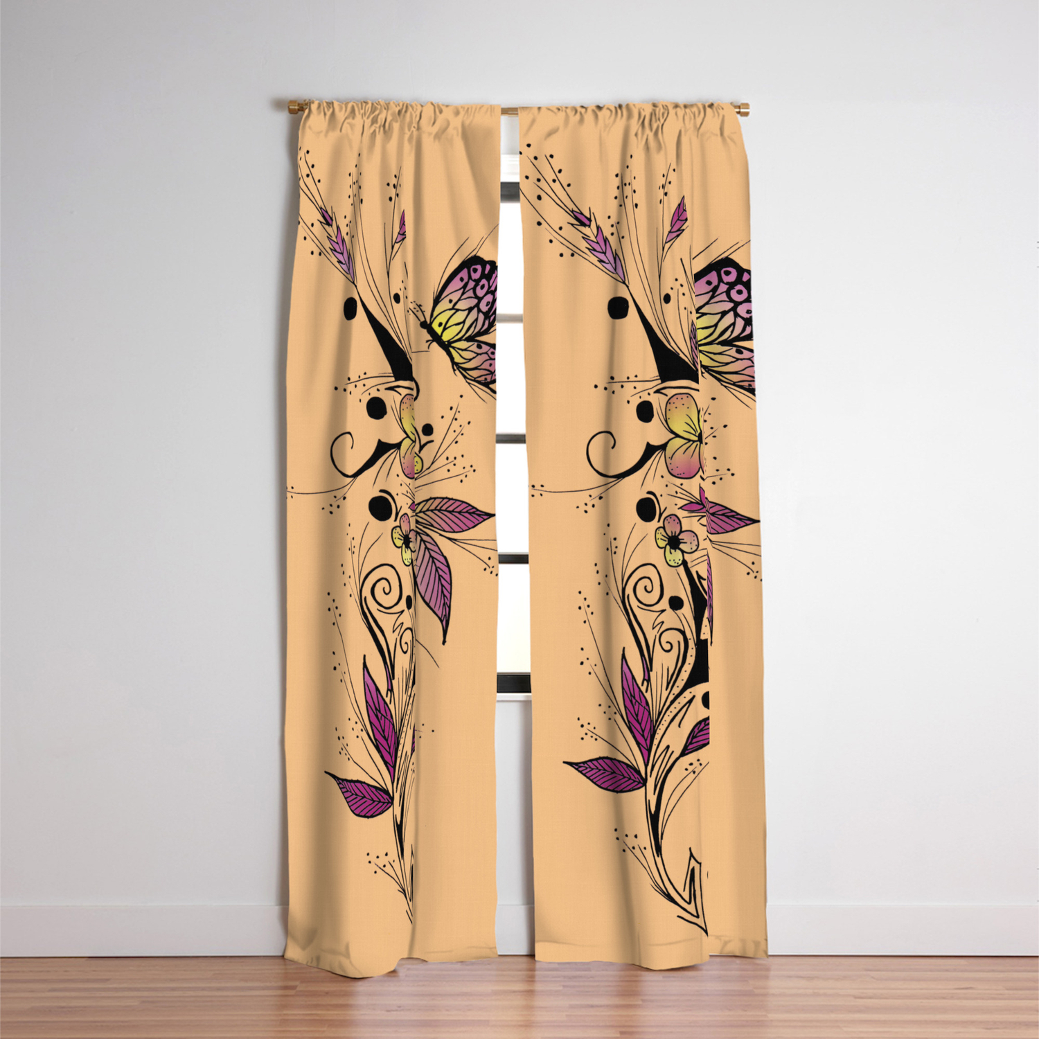 Flower Tattoo In Yellow And Purple Blackout Curtain By Zeichenbloq