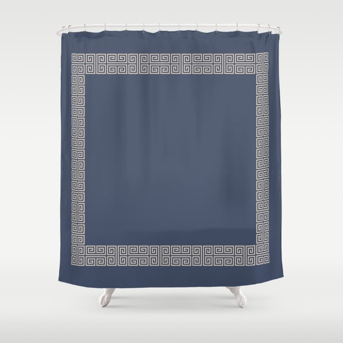 Blue And Tan Greek Key Pattern Border Shower Curtain By