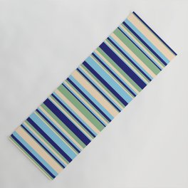 [ Thumbnail: Bisque, Dark Sea Green, Midnight Blue, and Sky Blue Colored Stripes Pattern Yoga Mat ]