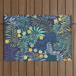 Blue Palm tree leaves Outdoor Rug