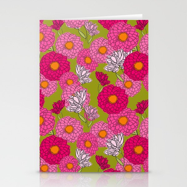 Retro Mum Flowers Mid-Century Modern Floral Army Stationery Cards