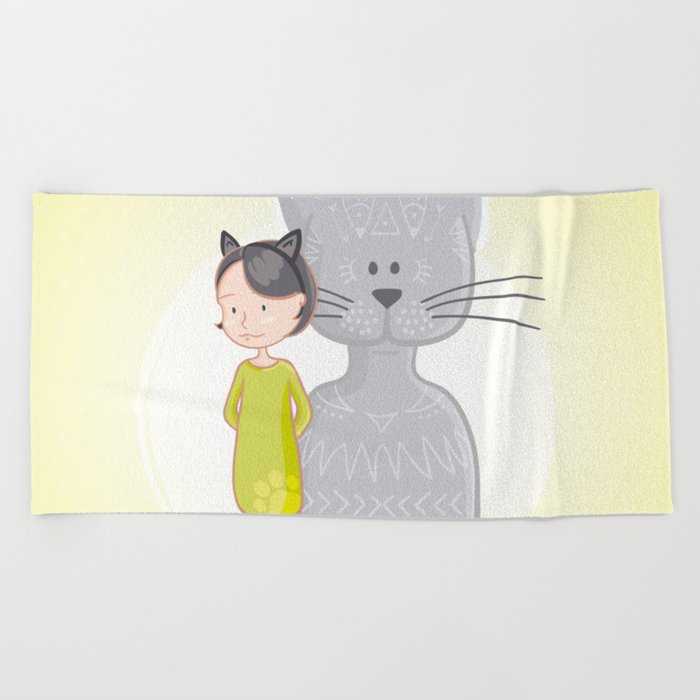 Cat's spirit Beach Towel