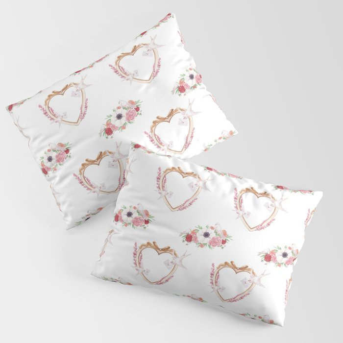 Watercolor Flower, Dove And Heart Collection Pillow Sham