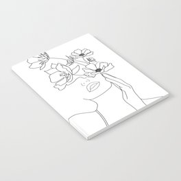 Minimal Line Art Woman with Flowers Notebook