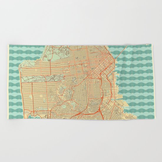San Francisco Map Retro Beach Towel