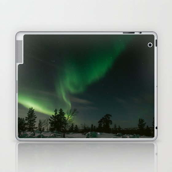 Northern Lights in Saariselkä | Winter Night in Lapland Art Print | Astro Landscape Travel Photography Laptop & iPad Skin