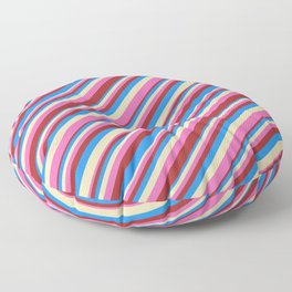 [ Thumbnail: Tan, Hot Pink, Brown & Blue Colored Striped Pattern Floor Pillow ]