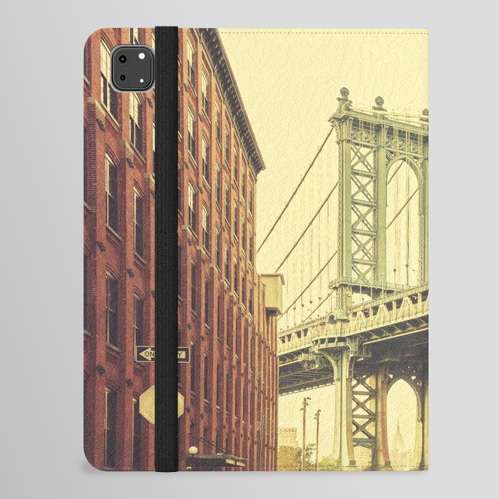 Retro stylized Manhattan Bridge seen from Dumbo, New York.  iPad Folio Case