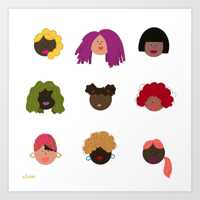 Melanin Versatility (Black Girls with Different Hairstyles) Art Print