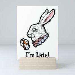 I'm Late! The White Rabbit from Alice in Wonderland black & white version Mini Art Print