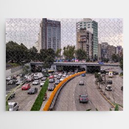 Mexico Photography - Busy Highway Going Through Mexico City Jigsaw Puzzle