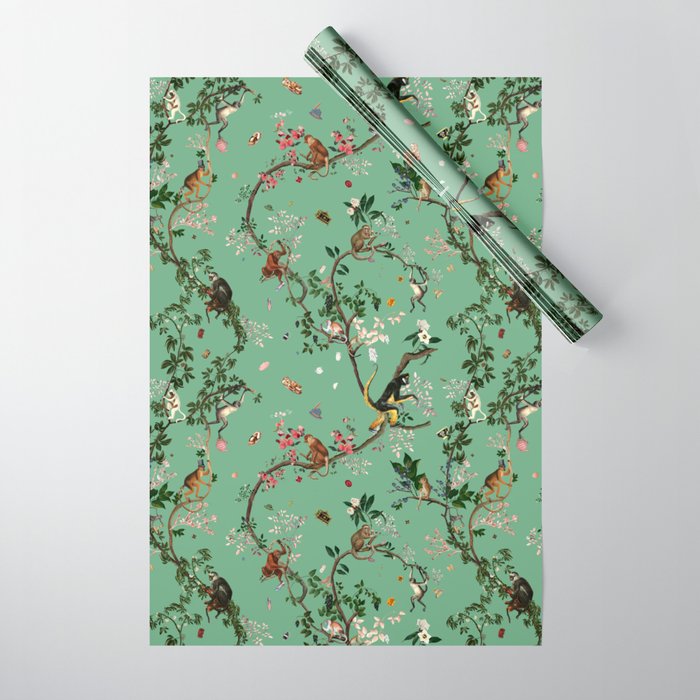 Monkey World Green Wrapping Paper