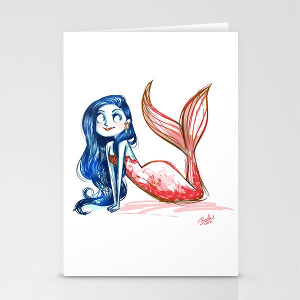 Red and blue Mermaid Stationery Cards
